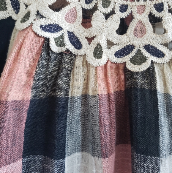 By Anthropologie plaid & lace top size S - Picture 2 of 8